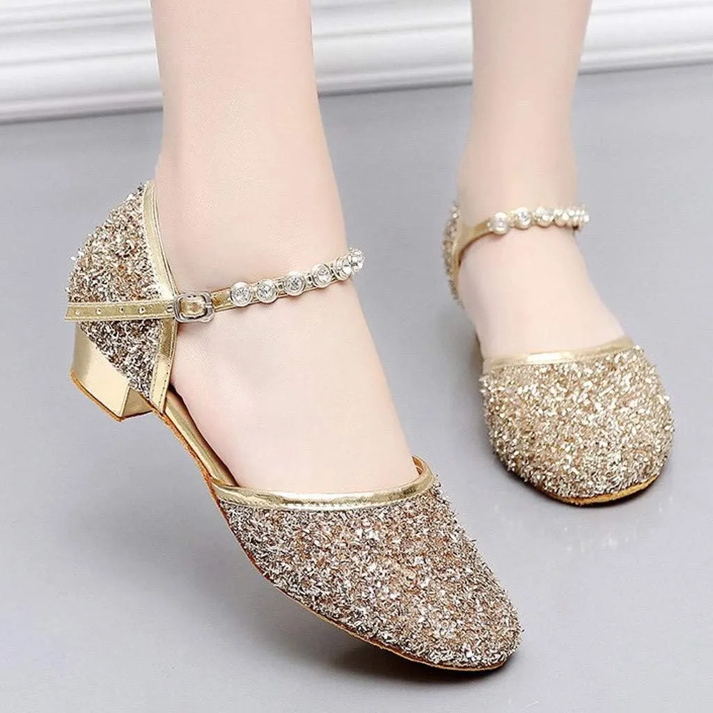 Women's Prom Ballroom Latin Dance Shoes Square Dance Shoes Sandals Leather Heeled Sandals