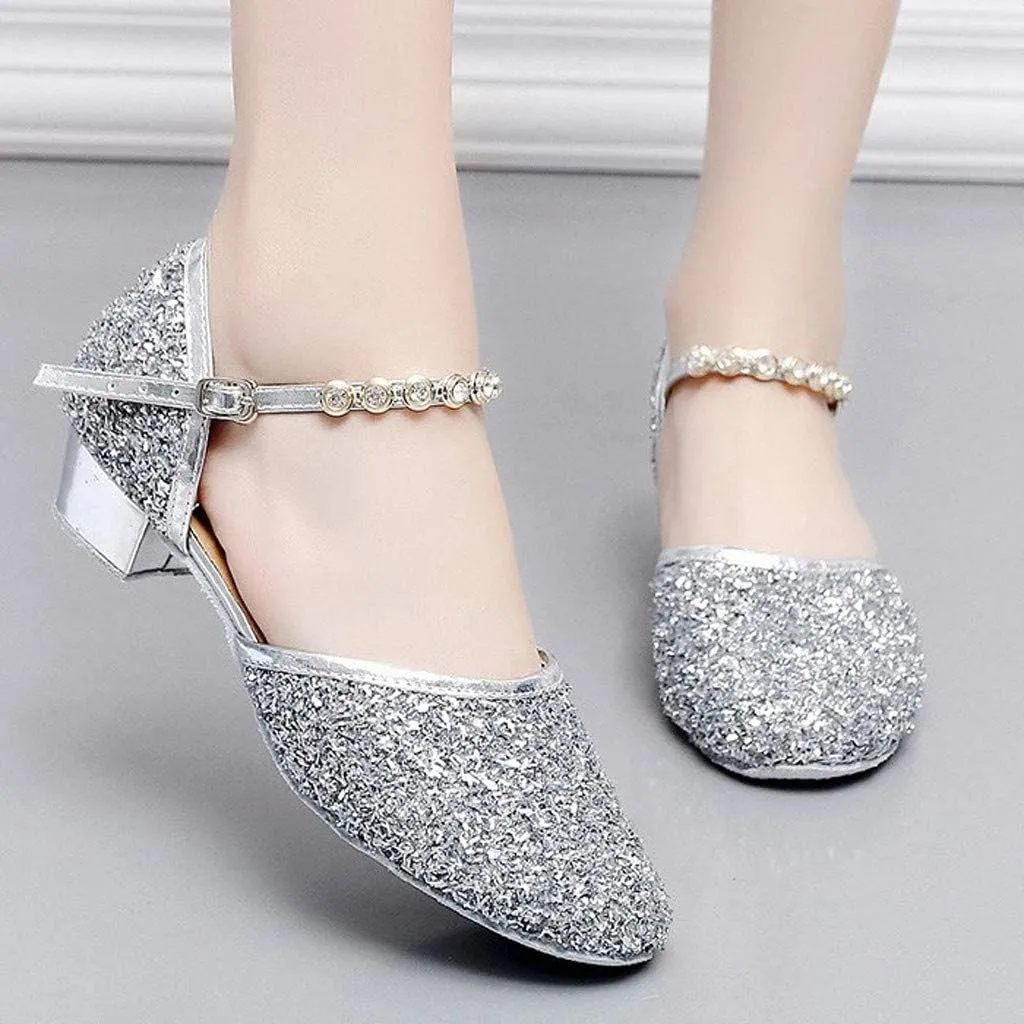 Women's Prom Ballroom Latin Dance Shoes Square Dance Shoes Sandals Leather Heeled Sandals