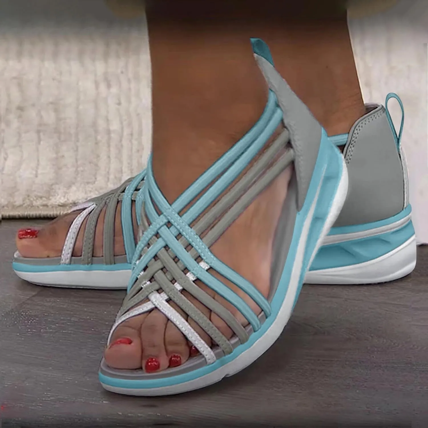 Women's Summer Sandals Open Toe Gladiator Wedge Sandals Casual Cross Hollow Out Platforms Comfortable Walking Shoes