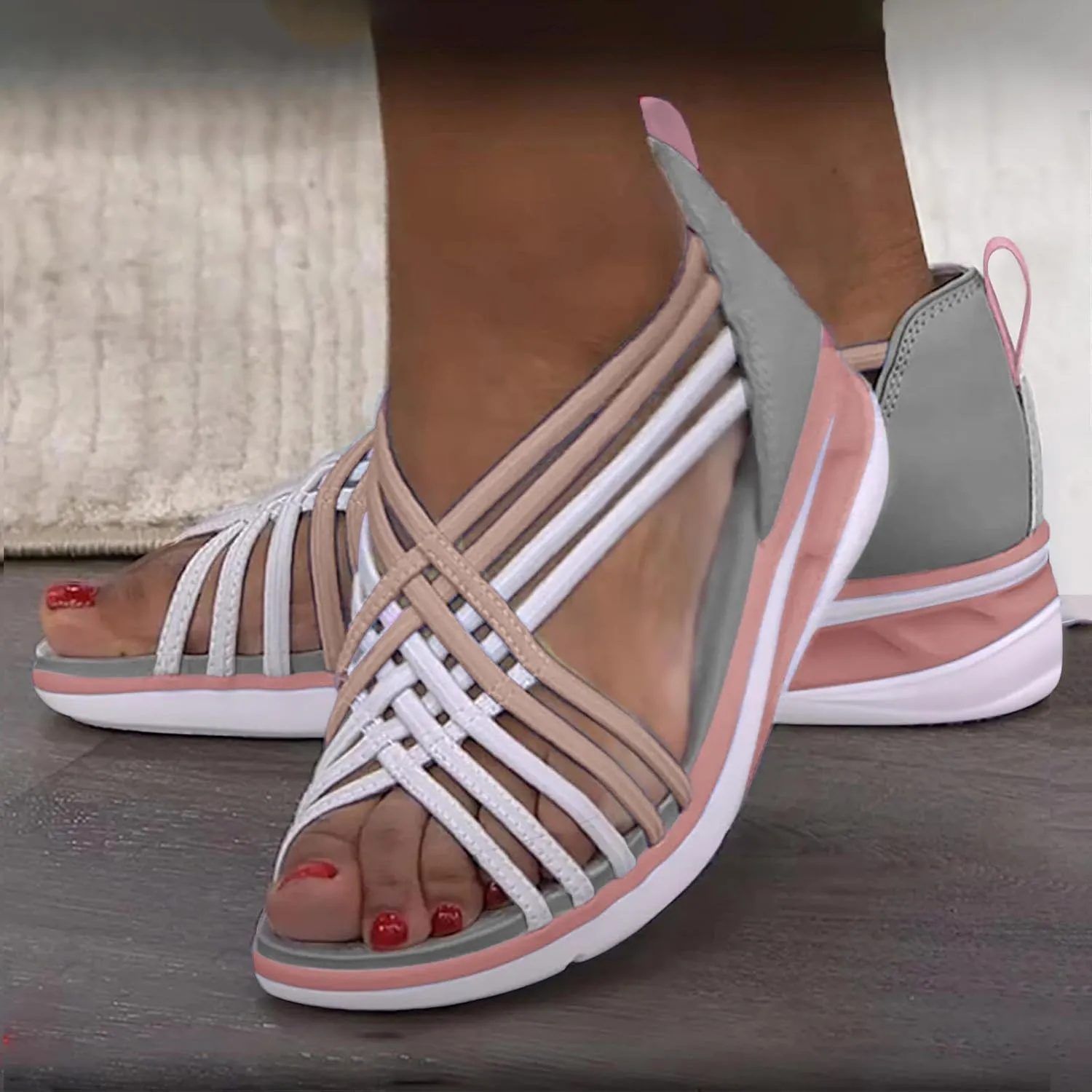 Women's Summer Sandals Open Toe Gladiator Wedge Sandals Casual Cross Hollow Out Platforms Comfortable Walking Shoes
