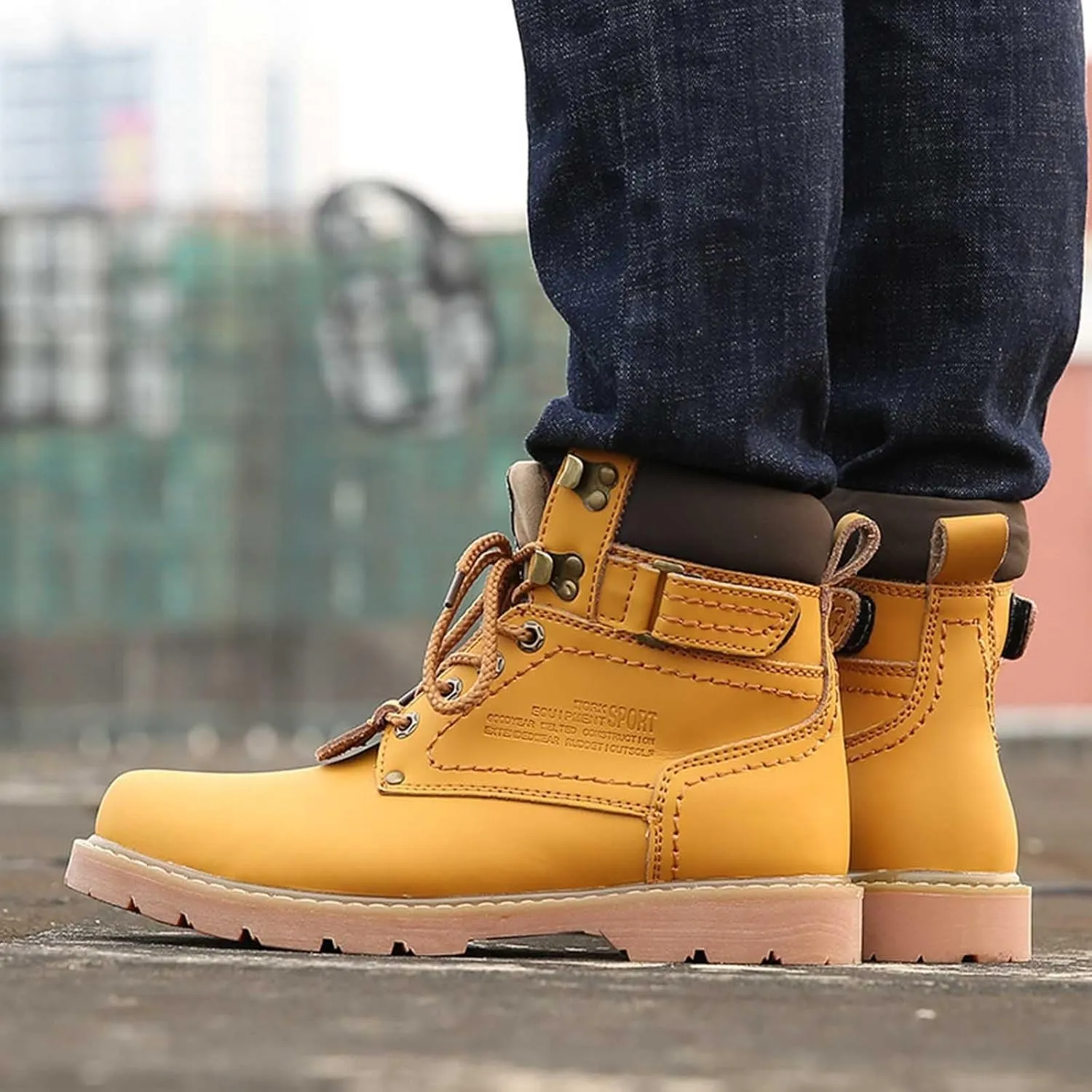 Work Boots for Men Composite Hiking Sneakers Warm Fur Lined Women's Safety Toe Shoes Business Casual Waterproof Outdoor Shoes Leather Comfortable Hike Grounded Footwear
