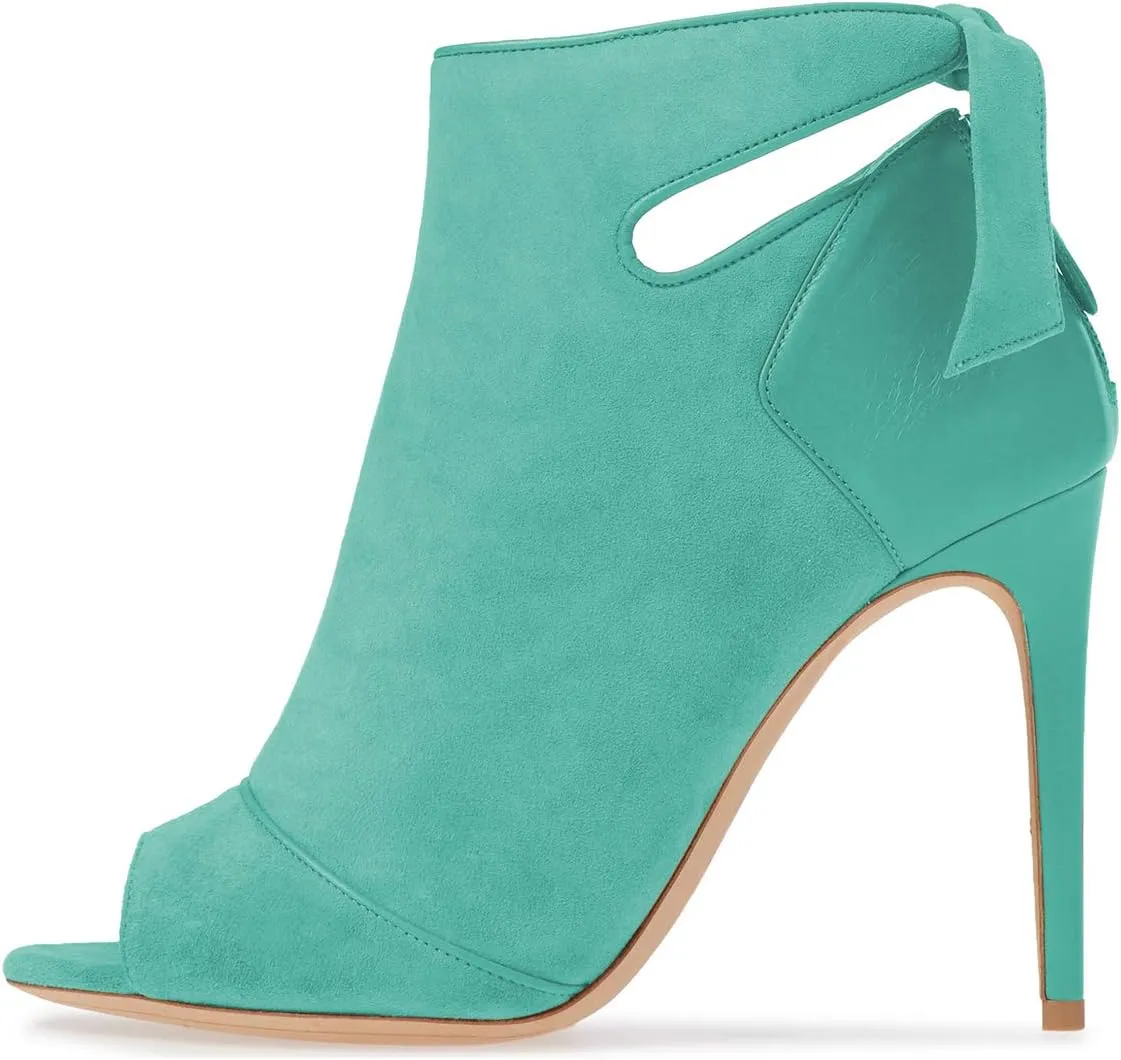 YDN Women High Heel Ankle Boots Chic Open Peep Toe Cut Out Bow Tie Stiletto Booties Shoes Size 4-16 US