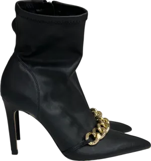 ZARA Black Gold Chain Faux Leather Ankle Boots UK 5 EU 38 