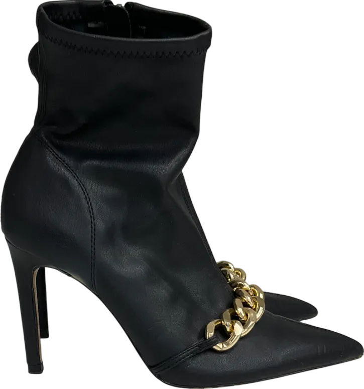 ZARA Black Gold Chain Faux Leather Ankle Boots UK 5 EU 38 
