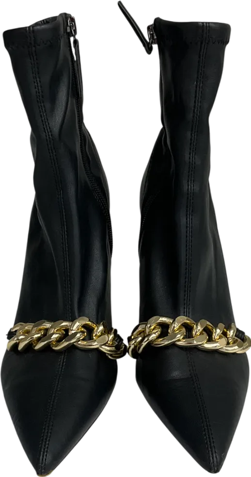 ZARA Black Gold Chain Faux Leather Ankle Boots UK 5 EU 38 
